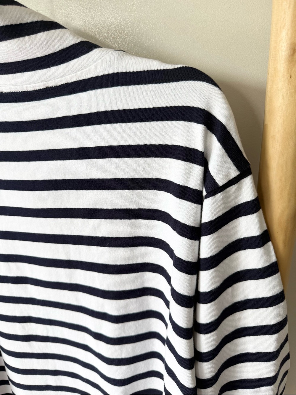 J. Crew Navy White Striped Snap Neck Knit Nautical 3/4 Tie Sleeve Pullover M - Picture 11 of 12